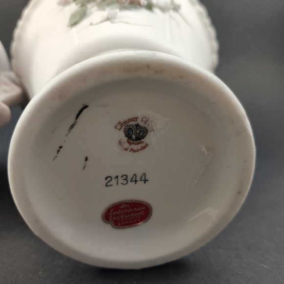 Japan L'Amour China Vases Set of 2, VTG Ceramic Planters Applied Flowers 6" - Picture 9 of 12